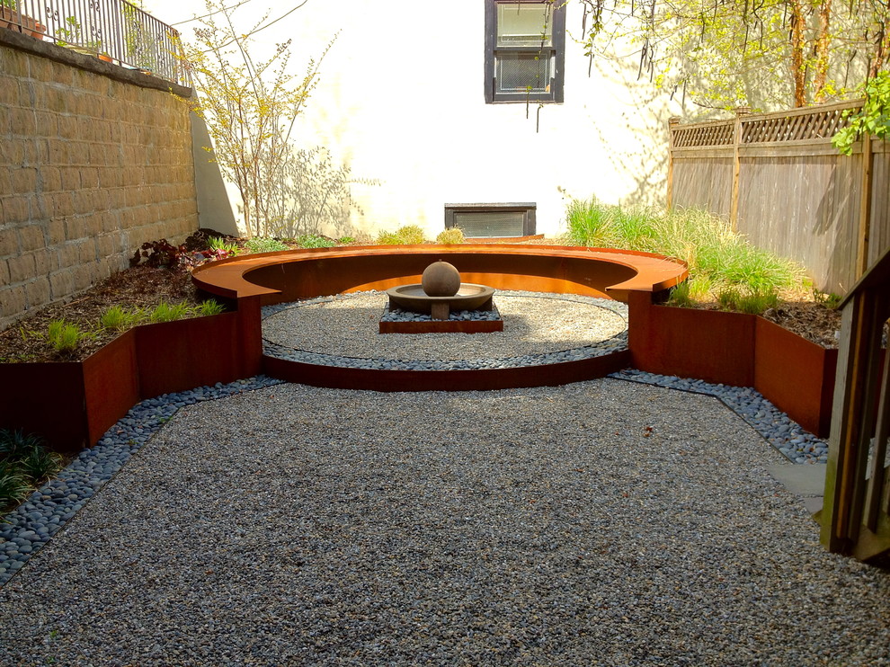 Corten planter with spring plantings