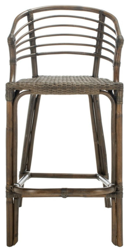 Fiana Rattan Bar Stool, Set of 2, Dark Brown - Tropical - Bar Stools ...