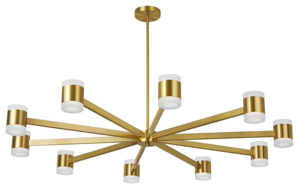 WLS-48140LEDC-AGB 140W Chandelier, Aged Brass w/ Frosted Acrylic Diffuser