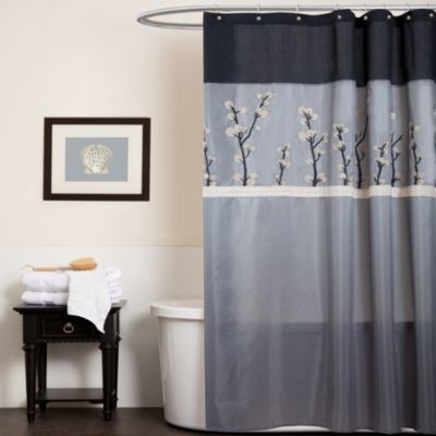Cocoa Flower Grey Fabric Shower Curtain