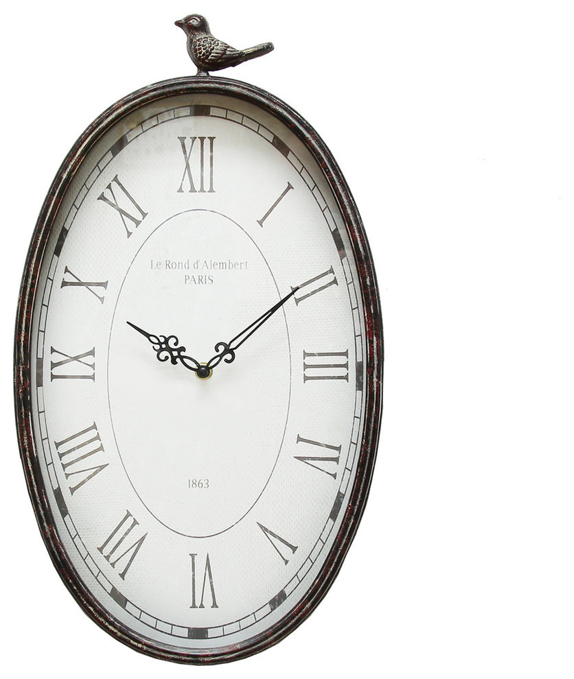 Stratton Home Decor Antique Oval Wall Clock Farmhouse Wall Clocks