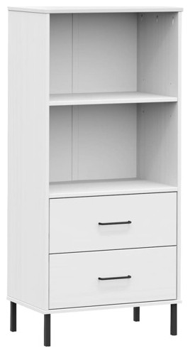 vidaXL Bookshelf Bookcase with 2 Drawers Storage Cabinet White Solid Wood OSLO