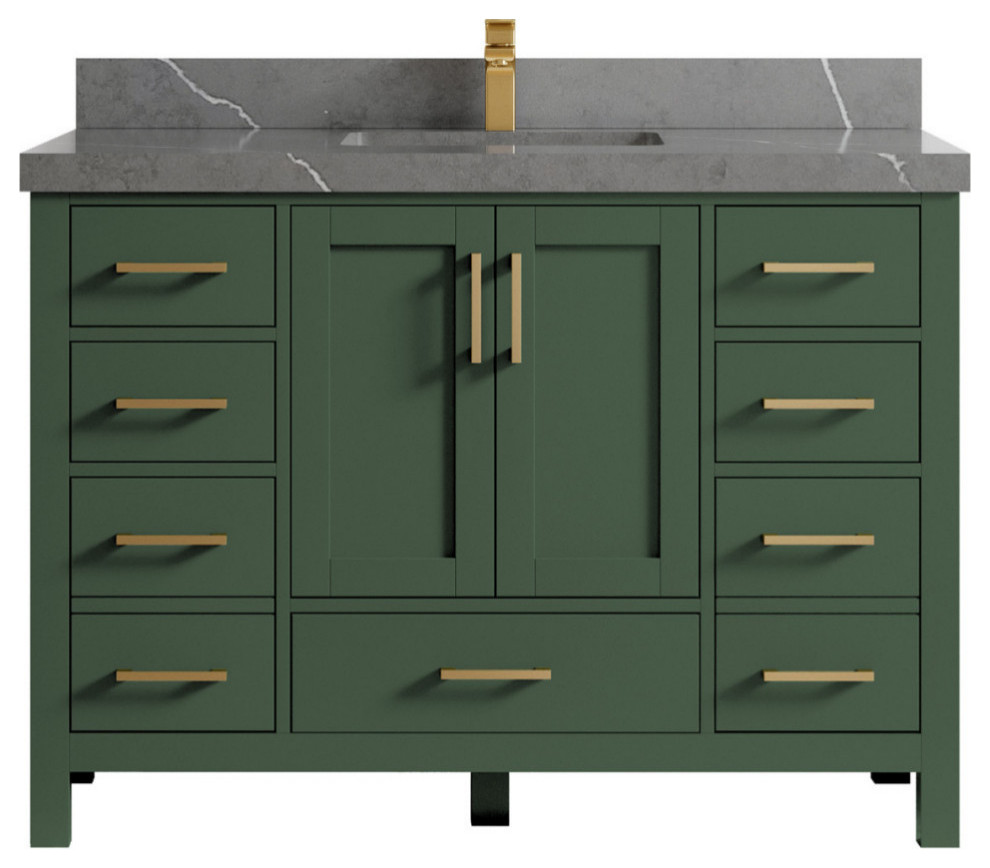Malibu 48 Single Sink Bath Vanity in Lafayette Green 2" Piatra Gray