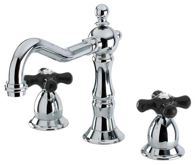 Widespread Lavatory Faucet With Black Porcelain Cross Handle