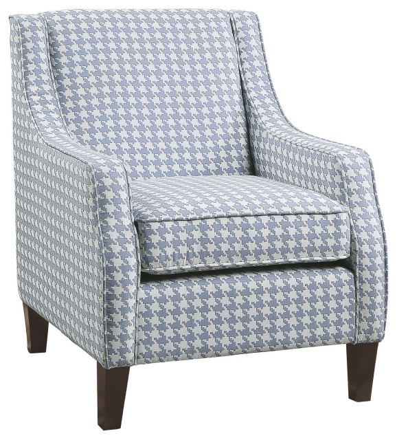 Comfortable Accent Chair, Cushioned Seat With Blue Houndstooth