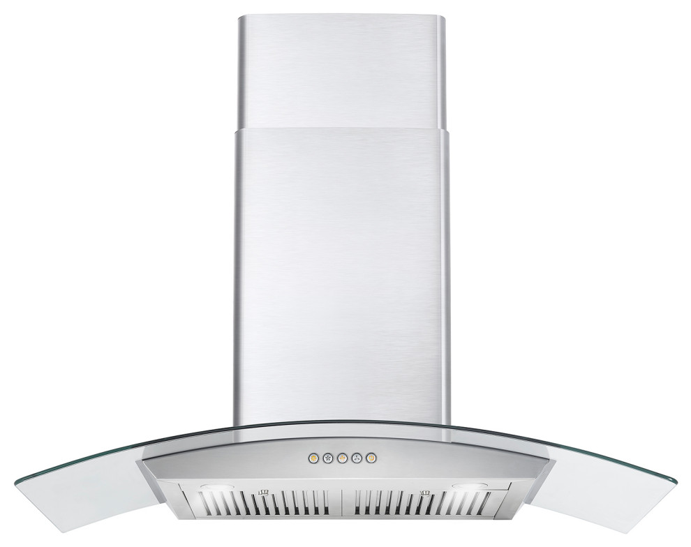 Cosmo 380 CFM Wall Mount Range Vent Hood With Permanent Filters & Glass