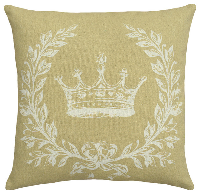 Crown Printed Linen Pillow With Feather Down Insert Transitional Decorative Pillows By 123