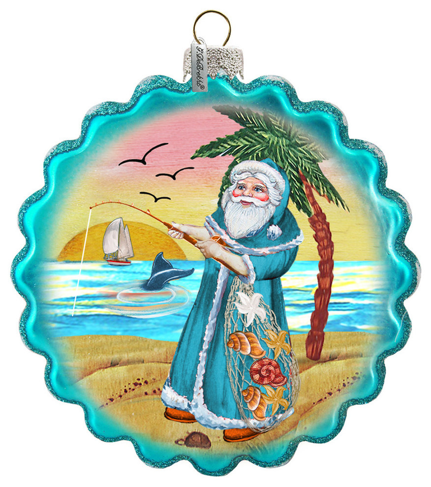 Made with Weatherproof Fabric Measures 20x20x6 Very Full Coastal Christmas 18 Santa Claus Wreath Holding a Starfish /& Bag of Shells Wreath has Nautical Knots /& Red Ball Ornaments