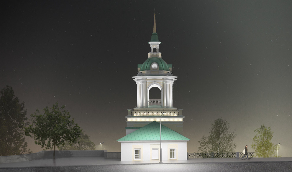 Приспособление колокольни Знаменского монастыря. Подсветка фасадов.