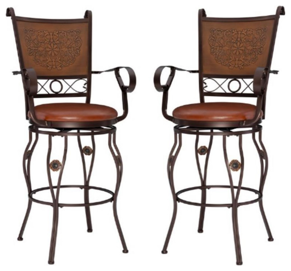 Home Square 30" Big and Tall Metal Stamped Back Bar Stool in Bronze - Set of 2