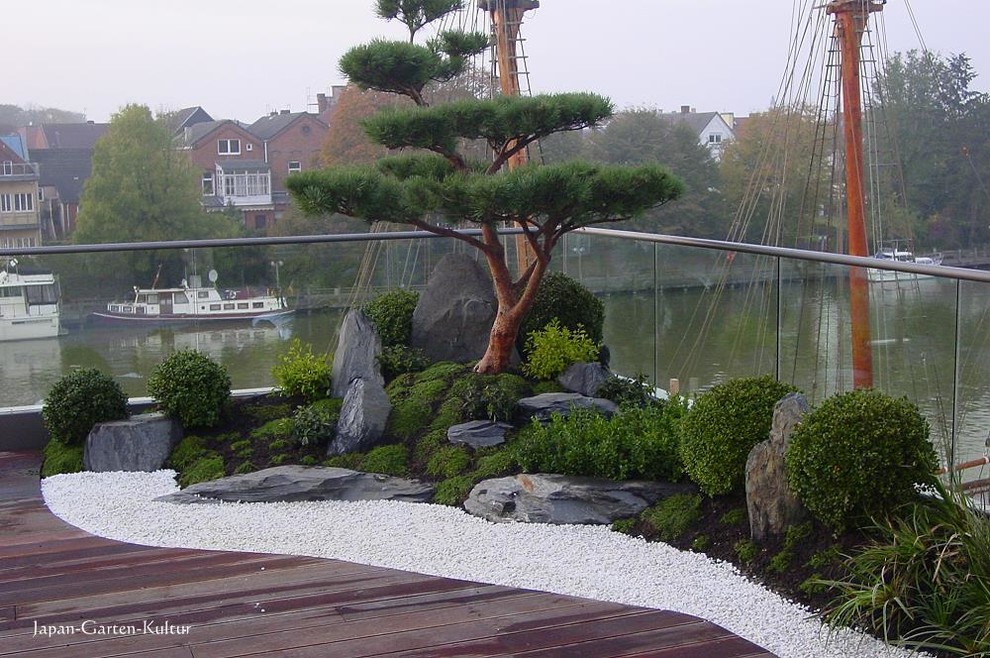 This is an example of a mid-sized asian rooftop deck in Hamburg with a container garden and no cover.