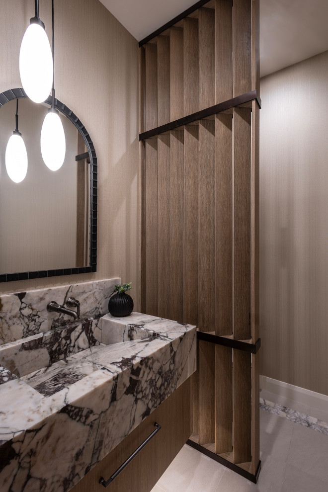 Powder Room w/ Custom Wood Paneling - Contemporary - Powder Room ...