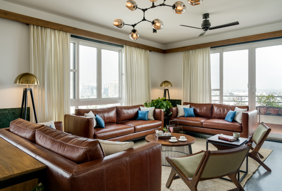 Design ideas for a contemporary living room in Delhi.