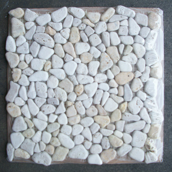 12 X12 Travertine Mix Giallo River Rocks Pebble Stone Mosaic Tile 12 X12 Travertine Mix Giallo River Rocks Pebble Stone Mosaic Tile Tumbled Traditional Wall And Floor By Center