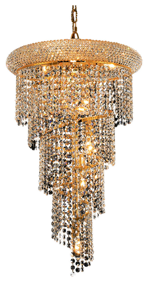 Spiral 8Light Pendant, Gold With Clear Royal Cut Crystal