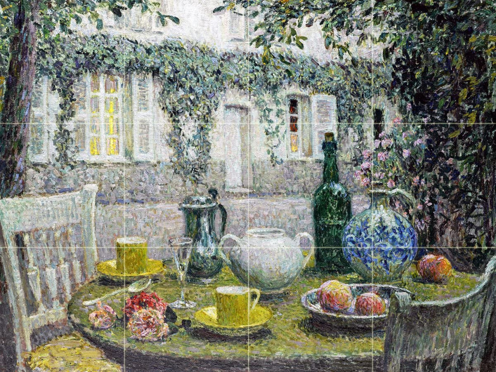 Tile Mural STILL LIFE TABLE AT SUNSET cups Backsplash Contemporary