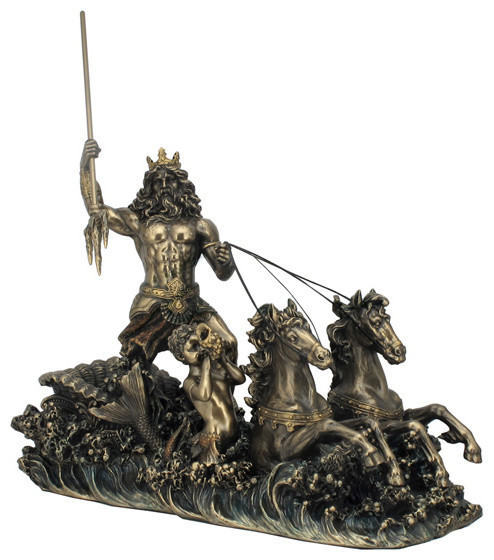 Poseidon Riding Hippocampus with Trident Statue
