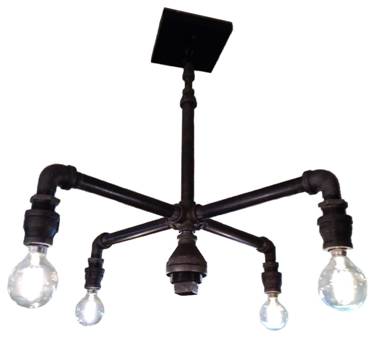 Black Pipe Chandelier, 4Light Industrial Chandeliers by