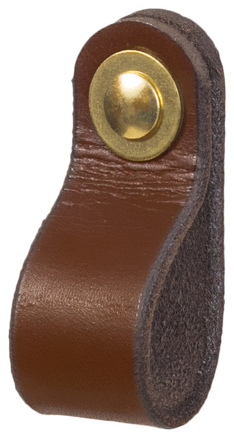 Leather Drawer Pull, The Hawthorne, Dark Brown, Small, Brass