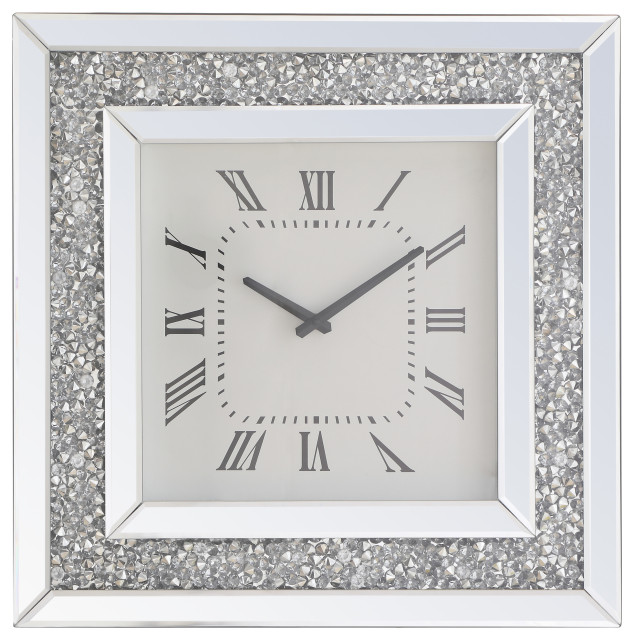 20 Inch Square Crystal Wall Clock Silver Royal Cut Crystal