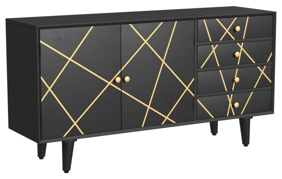 Unique Console Table, Mango Wood Construction With Elegant Golden