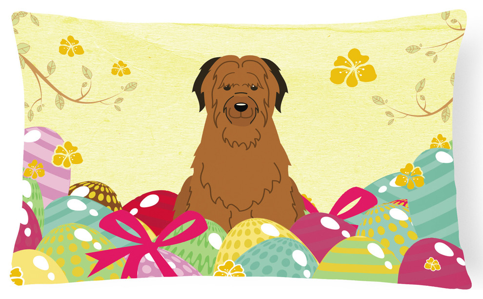 Easter Eggs Briard Brown Canvas Fabric Decorative Pillow