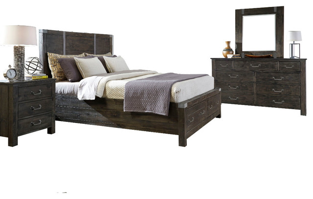 Magnussen Abington 4 Piece Panel Storage Bedroom Set In Weathered Charcoal