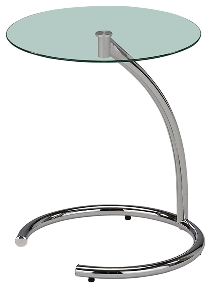 Kapoor Modern Round Accent Side Table, Chrome Metal Base and Clear Glass Top