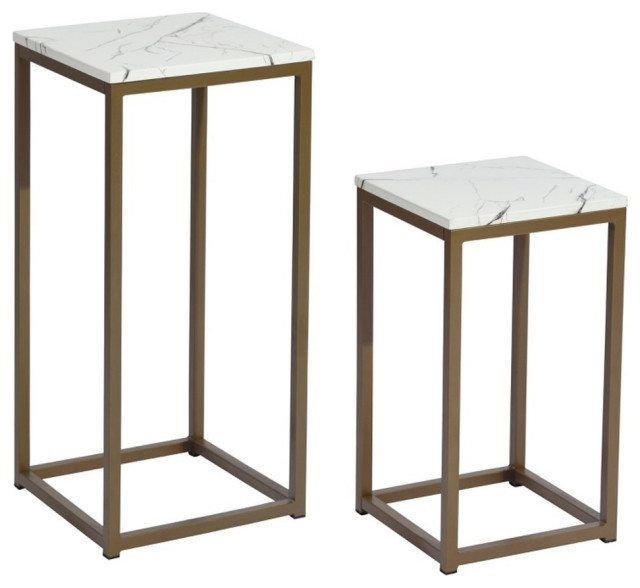 Homycasa 2 Piece White Wood Gold Frame End Table Set Contemporary