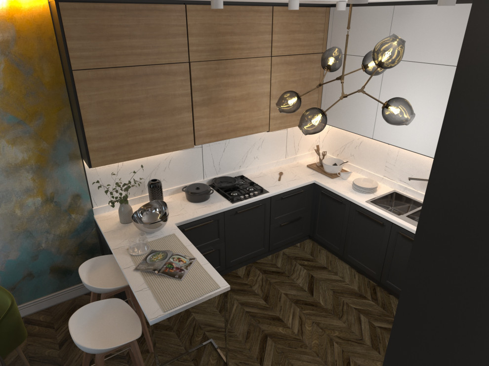 Кухня-гостиная в проекте " Таунхаус для большой семьи"