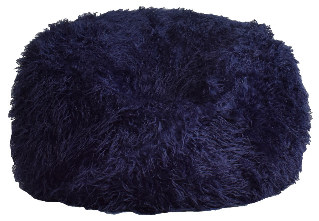 Navy Fuzzy Nest Round Beanbag - Bean Bag Chairs - by Homesquare