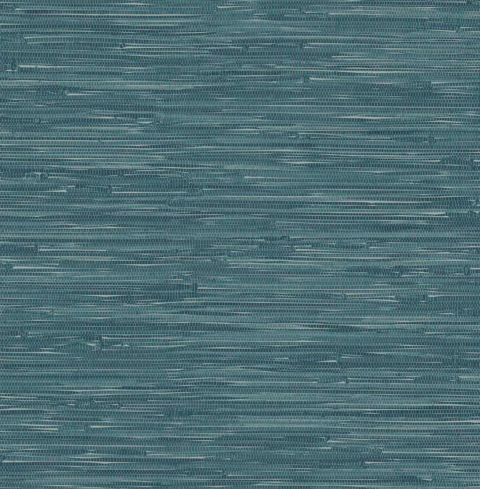Maytal Blue Faux Grasscloth Wallpaper, Sample - Contemporary