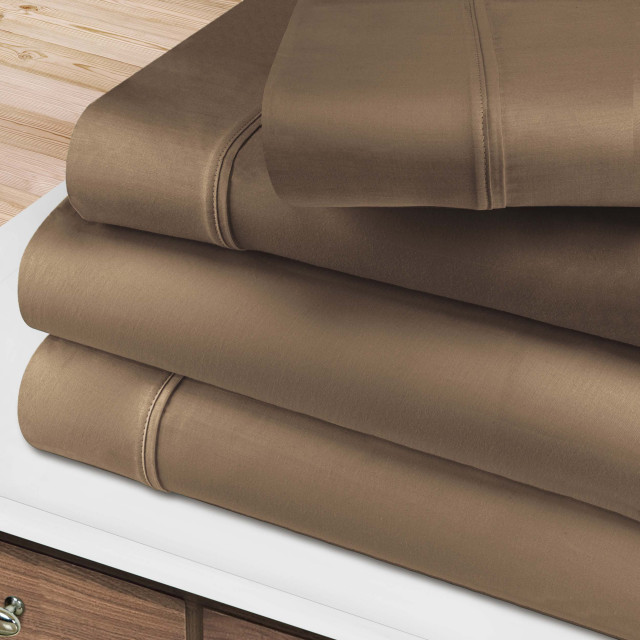 400-Thread Count Solid Deep Pocket Sheet Set, Taupe, Cal King