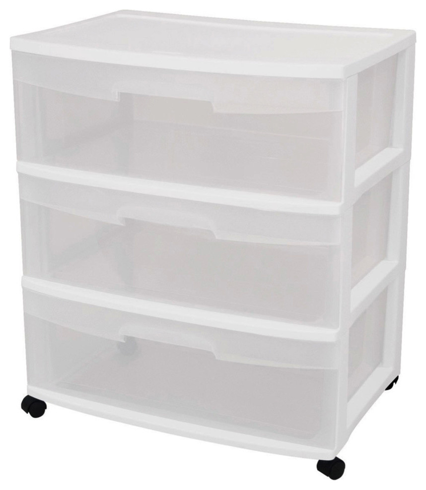 Sterilite 3 Drawer White Wide Storage Drawer Cart Modern Office