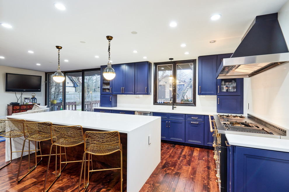 Wide-Angle View of a Navy Modern Classic Kitchen