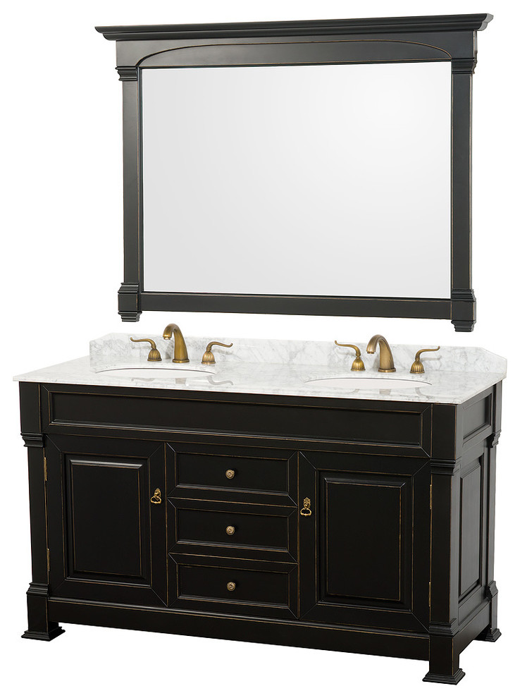 Andover 60" Double Vanity, White Undermount Sinks, 56" Mirror