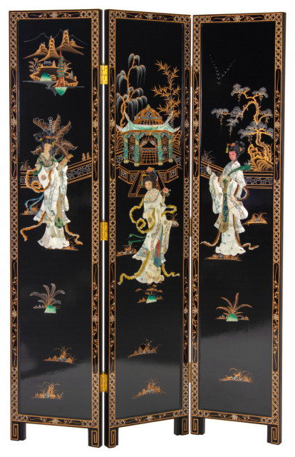 6' Tall Black Lacquer Room, Royal Ladies - Asian - Screens And Room ...