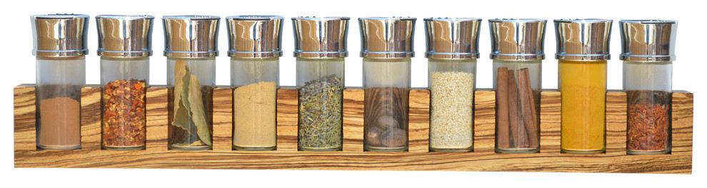 Minimalist Spice Rack (Hardwood), Zebrawood, 10 Jars