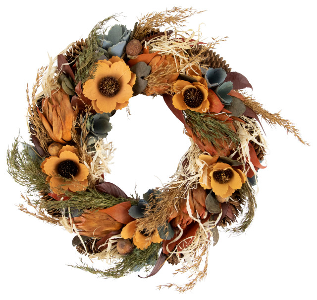 Sunflower and Straw Artificial Fall Harvest Wreath 12-Inch Unlit ...