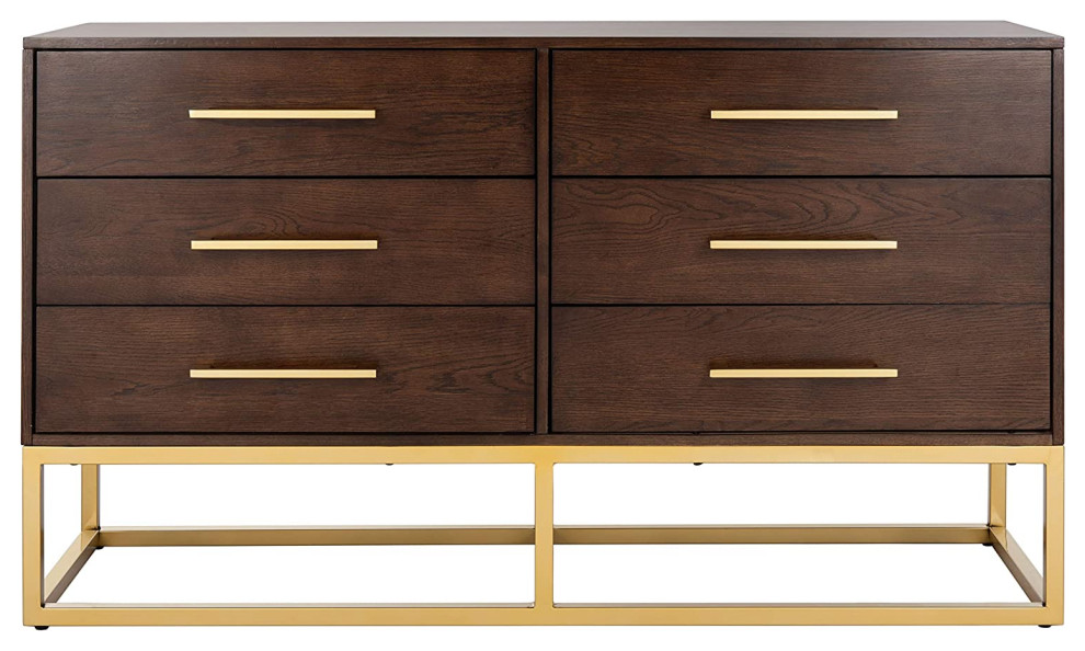 Mid Century Modern Dresser, 6 Storage Drawers With Brass Legs and