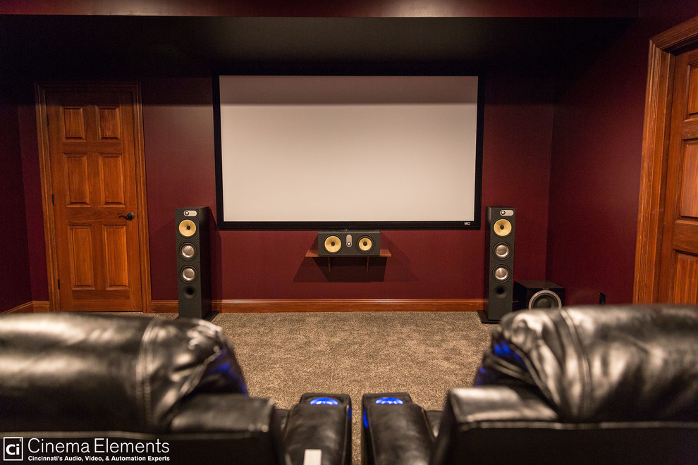 Inspiration for a traditional home theatre in Cincinnati with a projector screen.