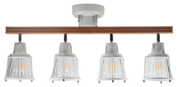 Japanese Wood Track Multi-Headed LED Ceiling Lamp for Restaurant, Dark Wood