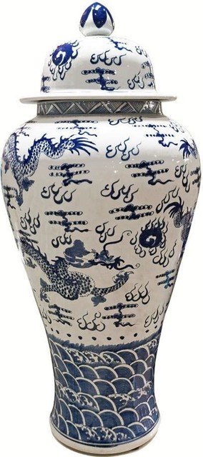 Temple Jar Vase Sea Dragon Extra Large Blue White Colors May Vary