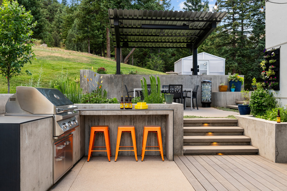 Inspiration for a contemporary patio in Denver with concrete slab and no cover.