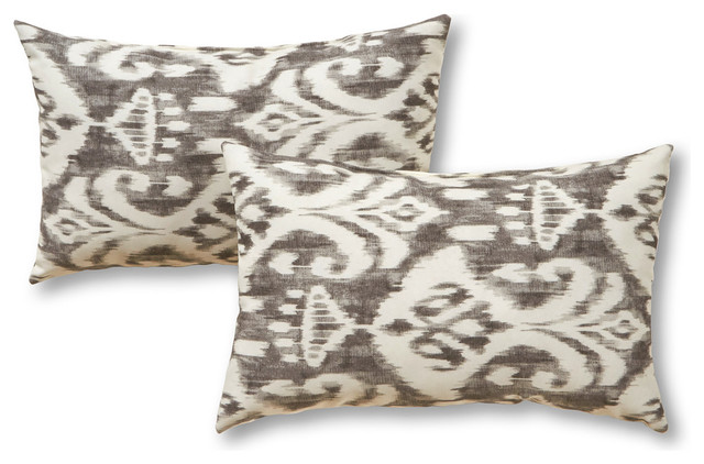 Rectangle Outdoor Accent Pillows, Set of 2, Graphite Ikat