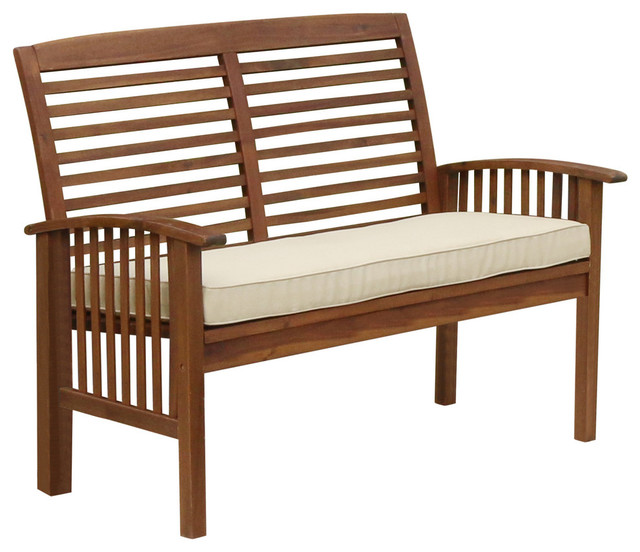 Acacia Wood Patio Loveseat Bench Craftsman Outdoor Loveseats by