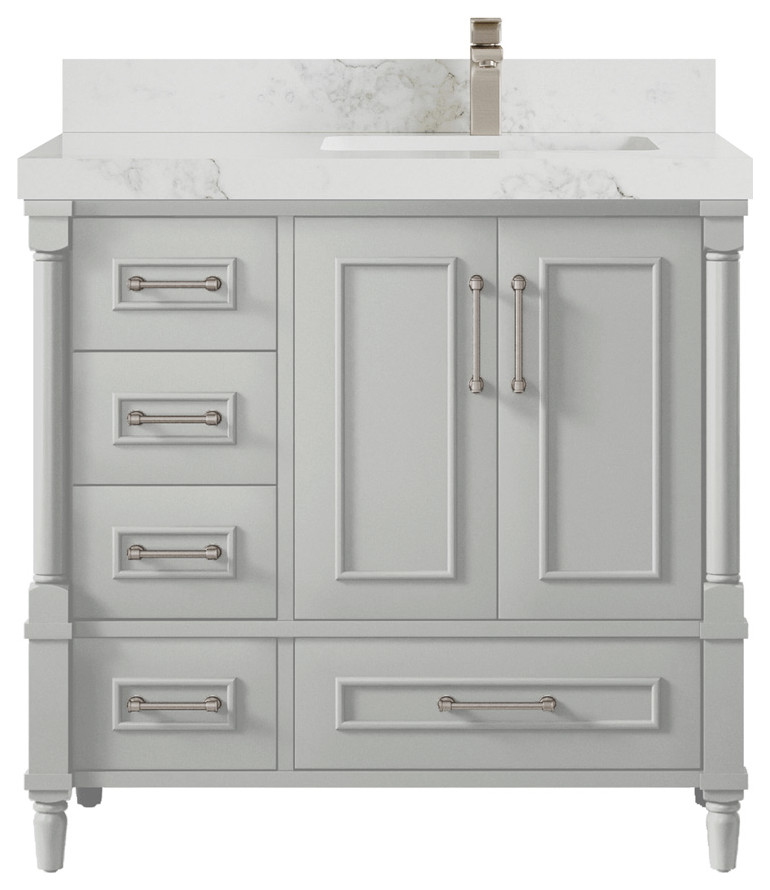 Aberdeen Bathroom Vanity, 36" Right Offset Transitional Bathroom