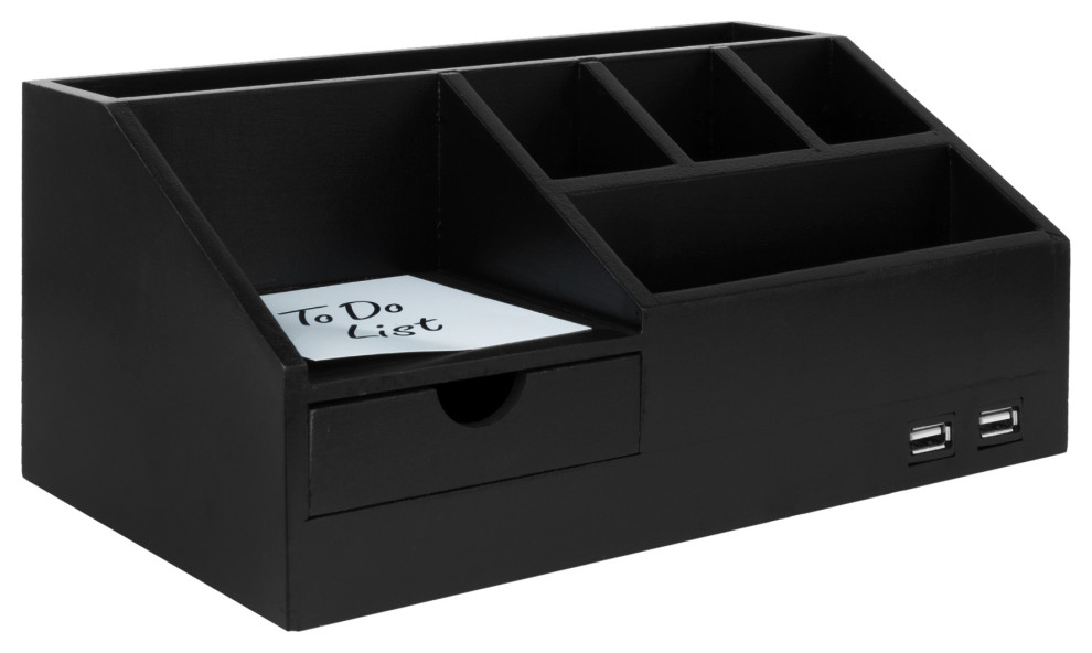 American Art Decor Black AllinOne USB charging Desk Organizer Caddy