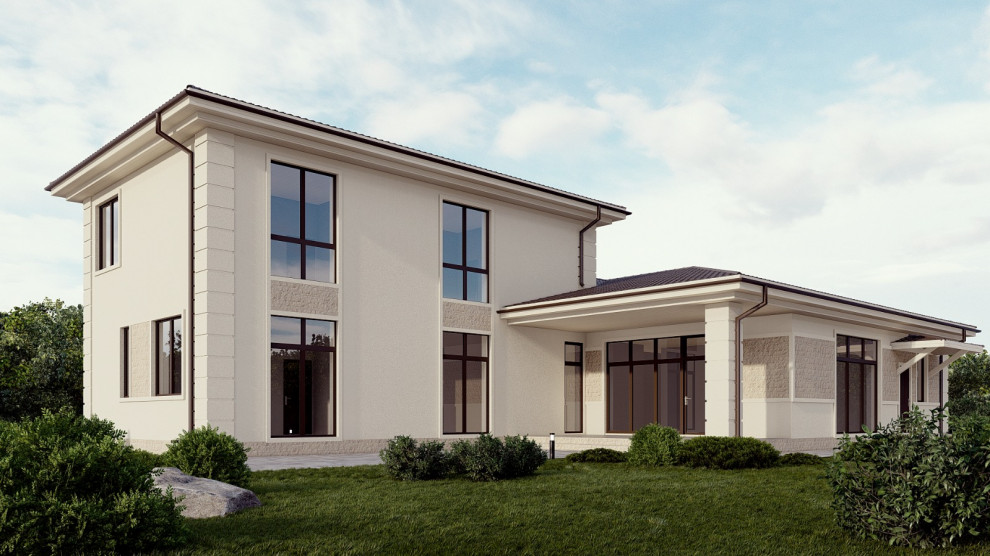 Проект двухэтажного дома в современном классическом стиле.