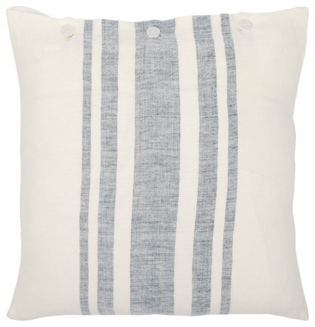 Linen Stripe Buttoned Decorative Pillow, 20 x 20 Beach Style